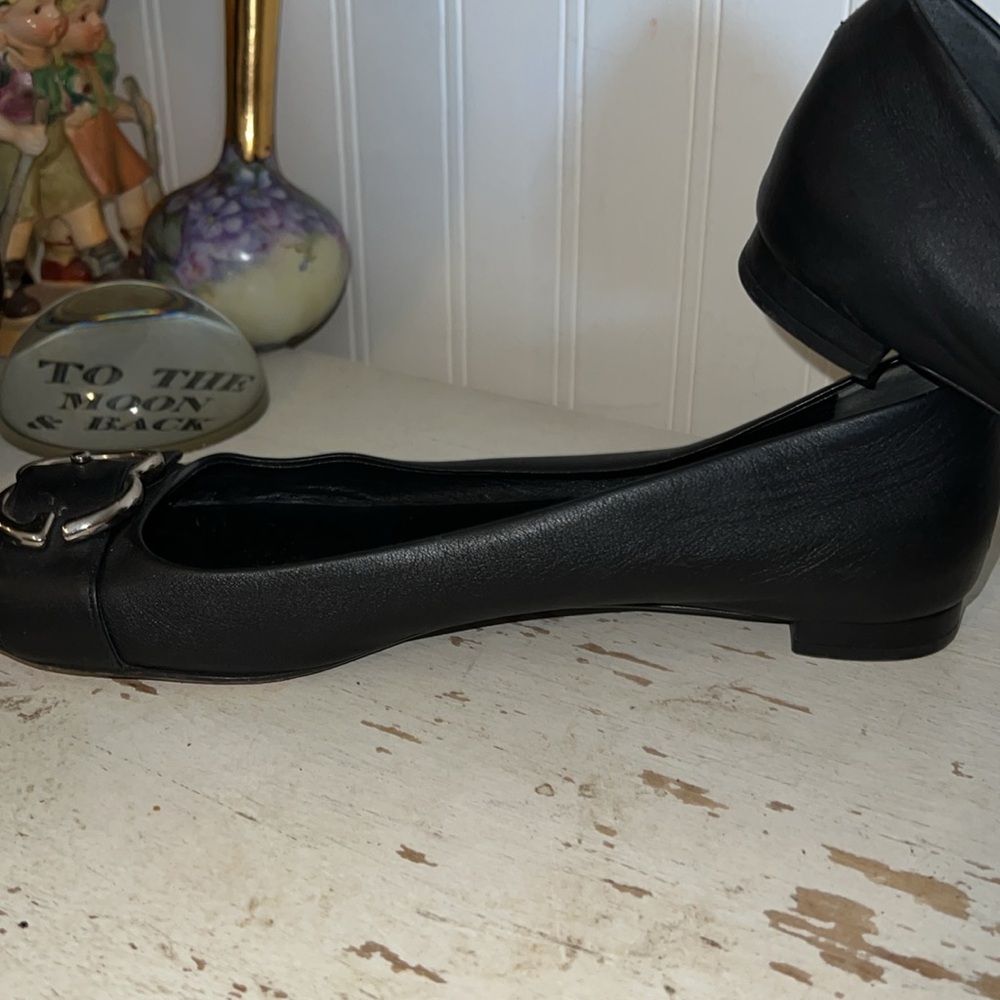 Gucci Sachalin Black Leather Logo Ballet Flats size 39.5 - Picture 7 of 11